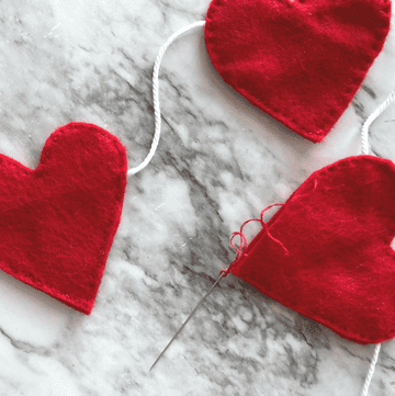 felt heart garland in progress