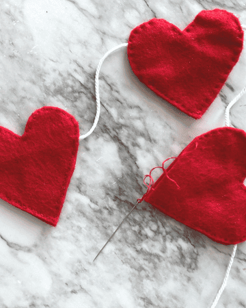 felt heart garland in progress