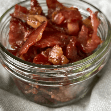 homemade bacon crumbles in a glass jar
