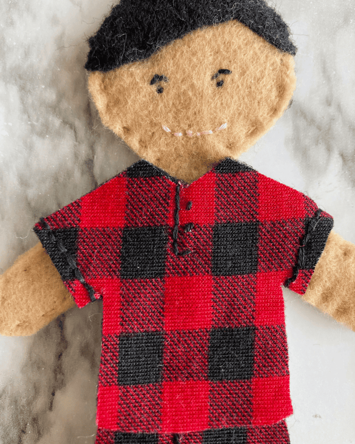 felt doll pajama shirt embroider details