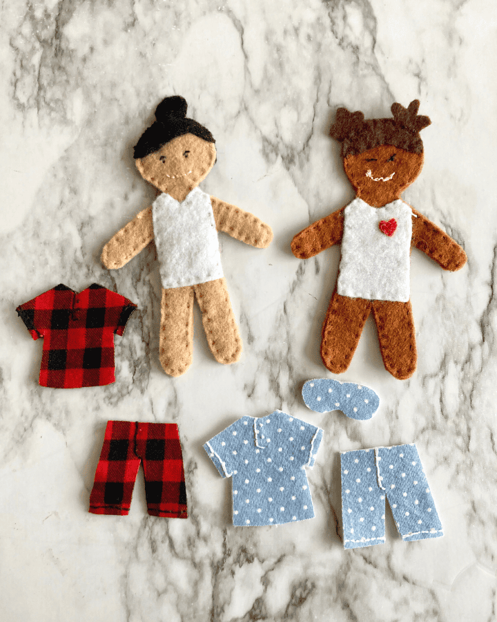 felt dolls and their assorted pajama sets